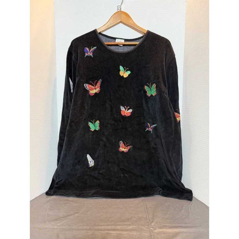 Vtg Neiman Marcus Butterfly Velour Crewneck Sweater 1x 134